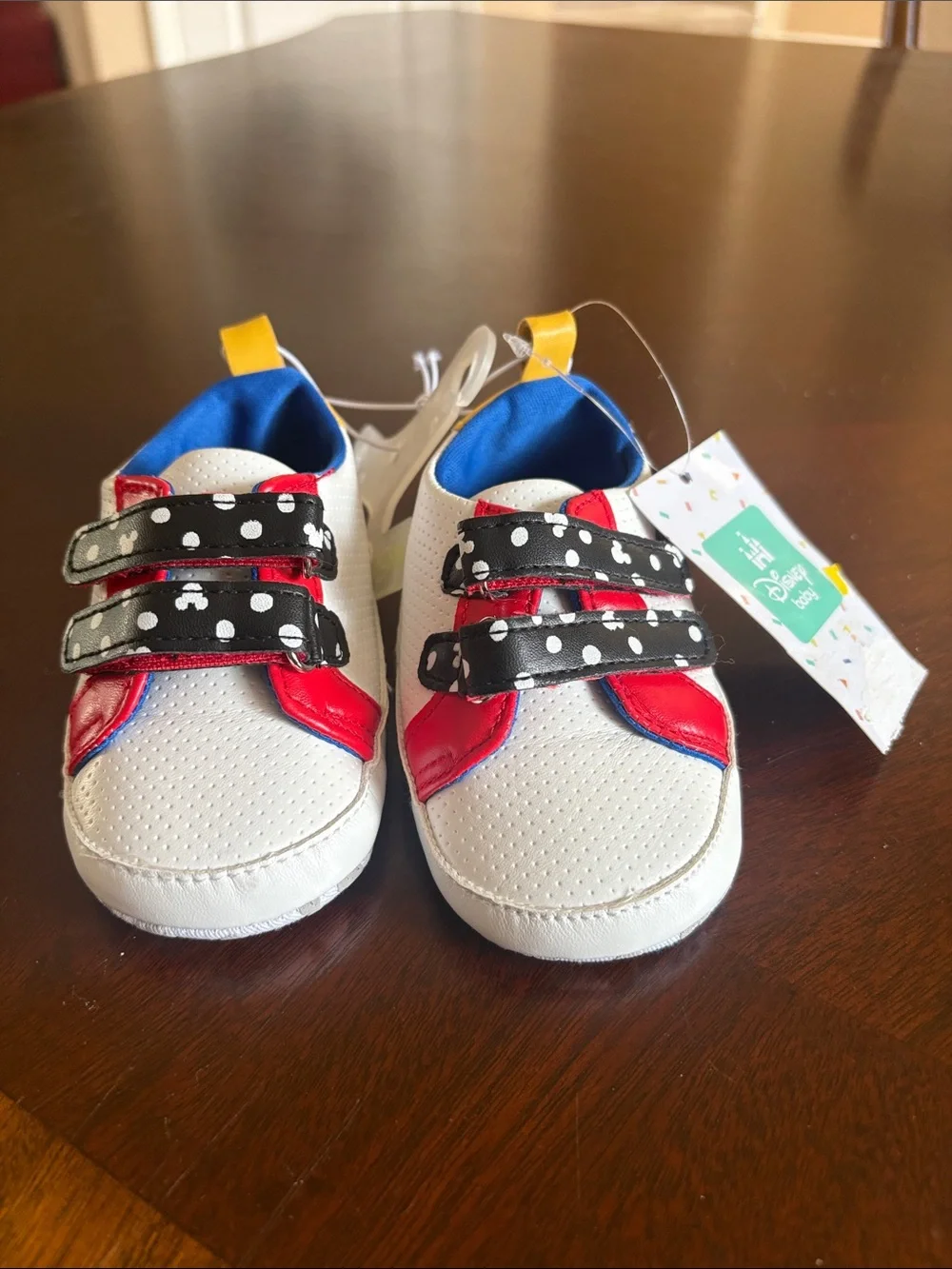 NWT Disney White Sneakers with Red Accents and Black Polka Dot Straps Mickey